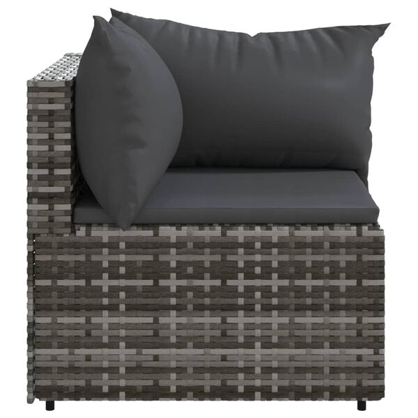 vidaXL Garden Corner Sofa with Cushions Grey Poly Rattan
