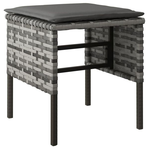 vidaXL Garden Footstools with Cushions 4 pcs Grey Poly Rattan