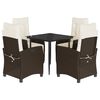 vidaXL 5 Piece Garden Dining Set with Cushions Brown Poly Rattan