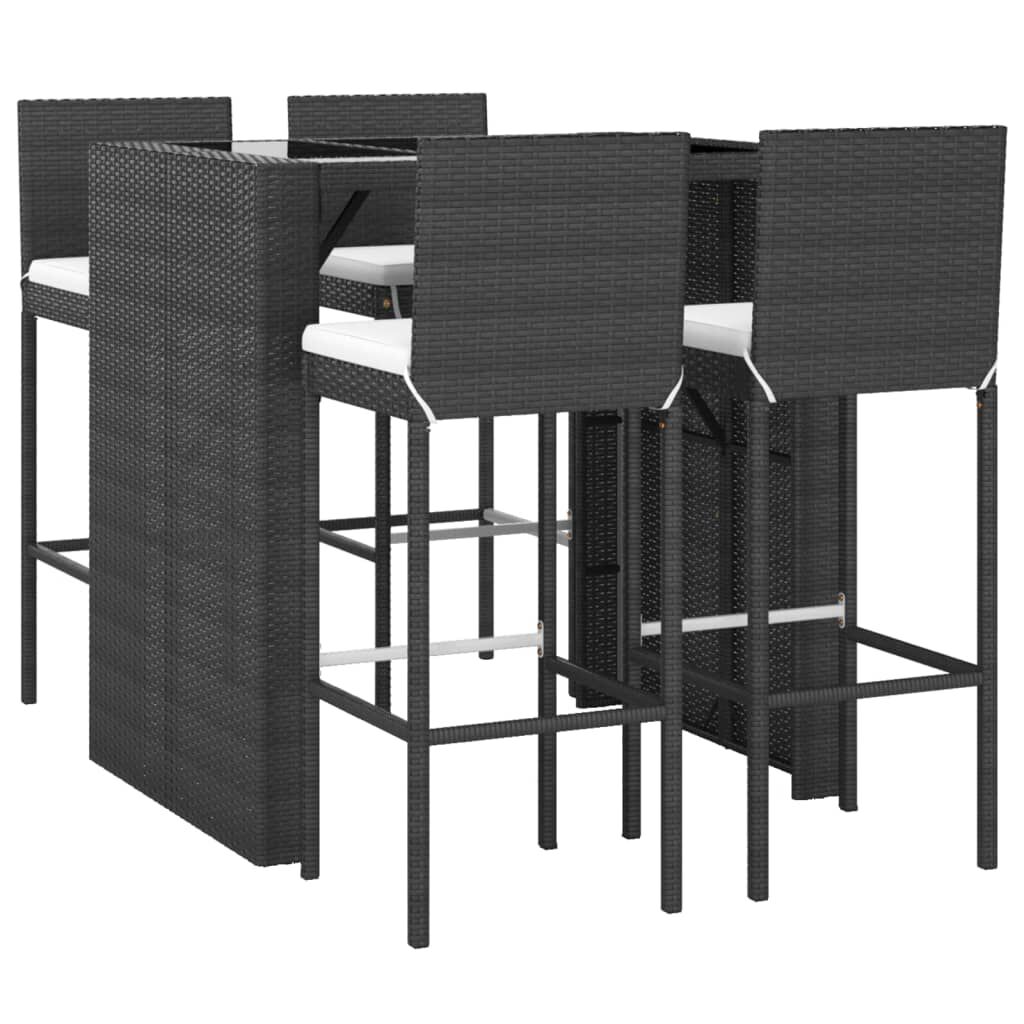 vidaXL 5 Piece Garden Bar Set with Cushions Black Poly Rattan