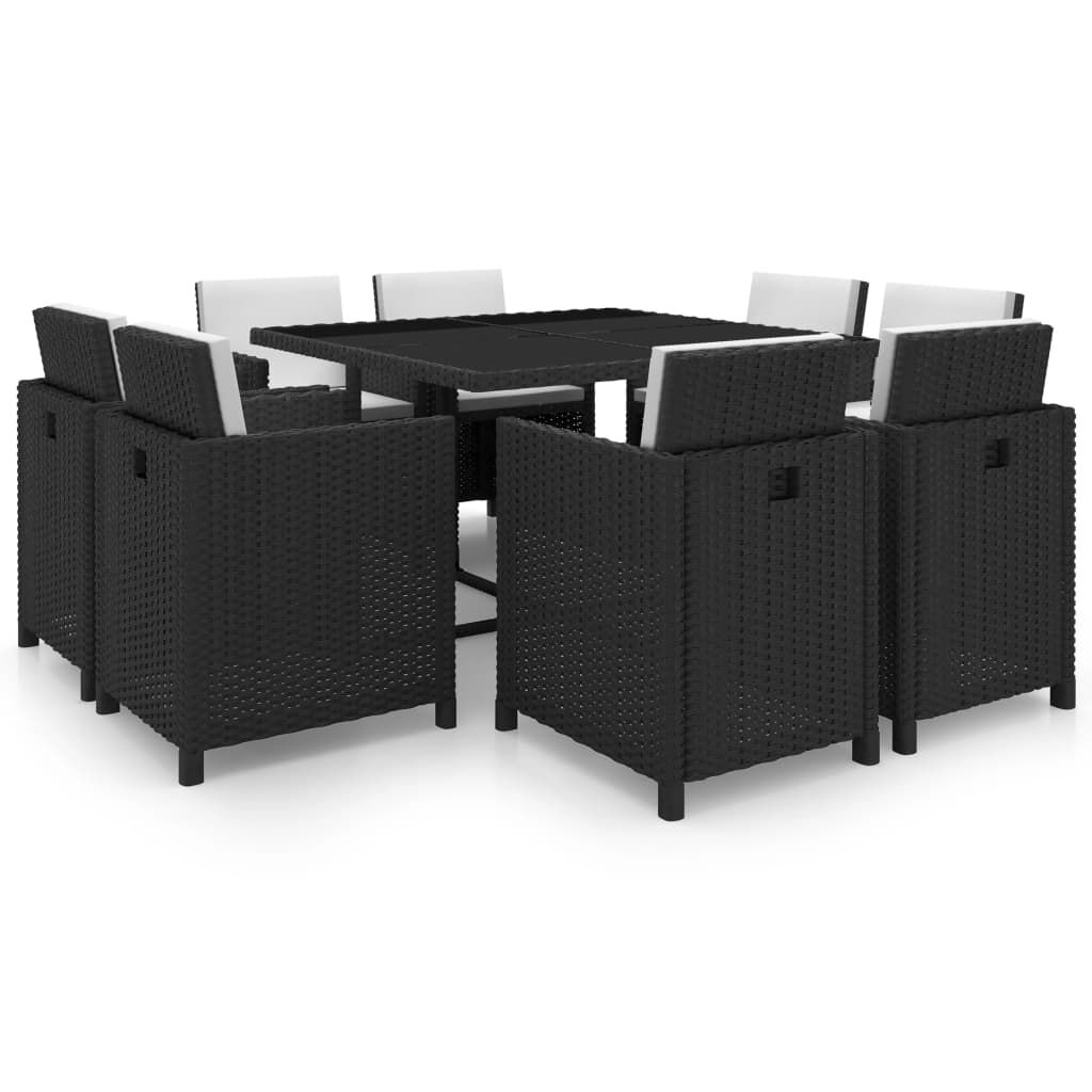 vidaXL 9 Piece Outdoor Dining Set with Cushions Poly Rattan Black