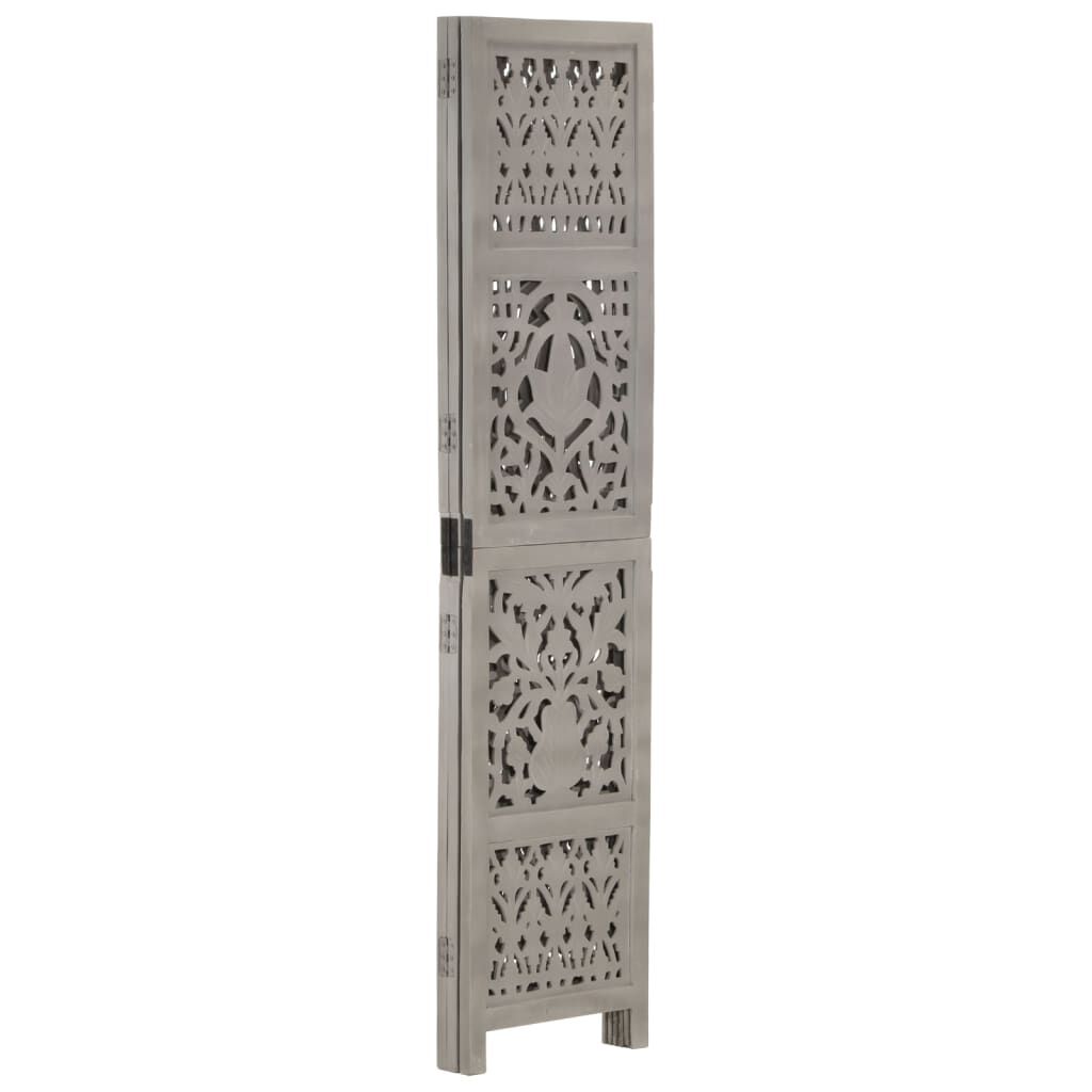 vidaXL Hand Carved 3-Panel Room Divider Grey 120x165 cm Solid Mango Wood