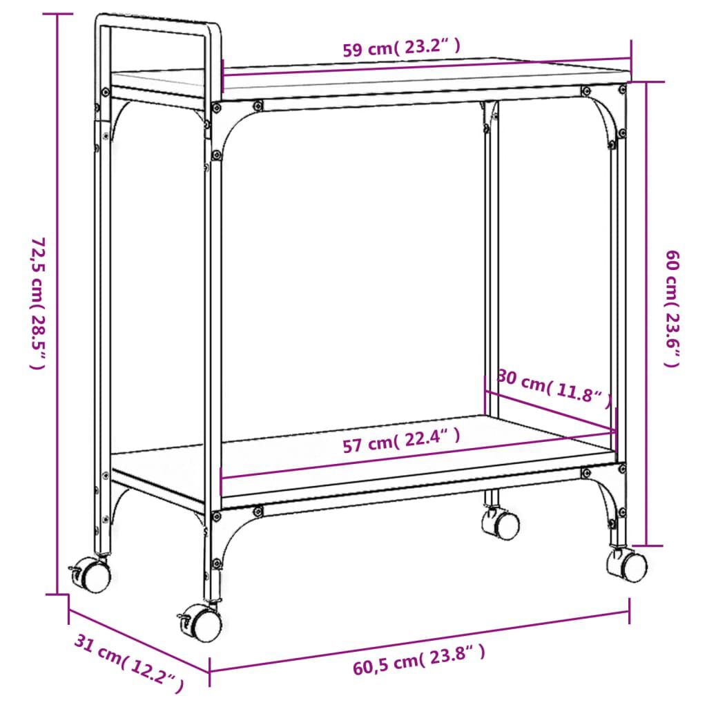 vidaXL Kitchen Trolley Smoked Oak 60.5x31x72.5 cm Engineered Wood