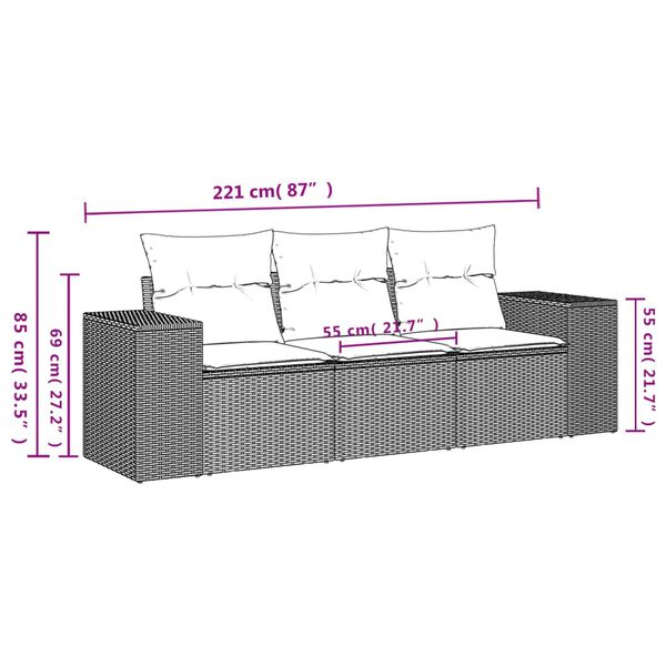 vidaXL 3 Piece Garden Sofa Set with Cushions Grey Poly Rattan