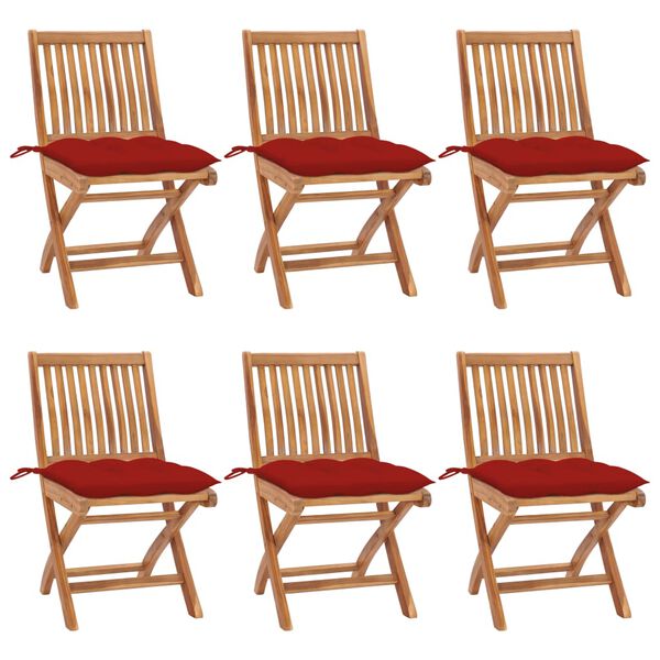 vidaXL Folding Garden Chairs with Cushions 6 pcs Solid Teak Wood