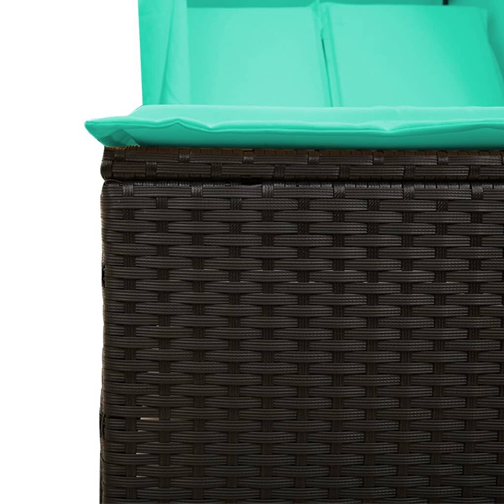 vidaXL Double Sun Lounger with Roof and Curtains Black Poly Rattan