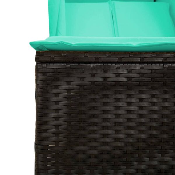 vidaXL Double Sun Lounger with Roof and Curtains Black Poly Rattan