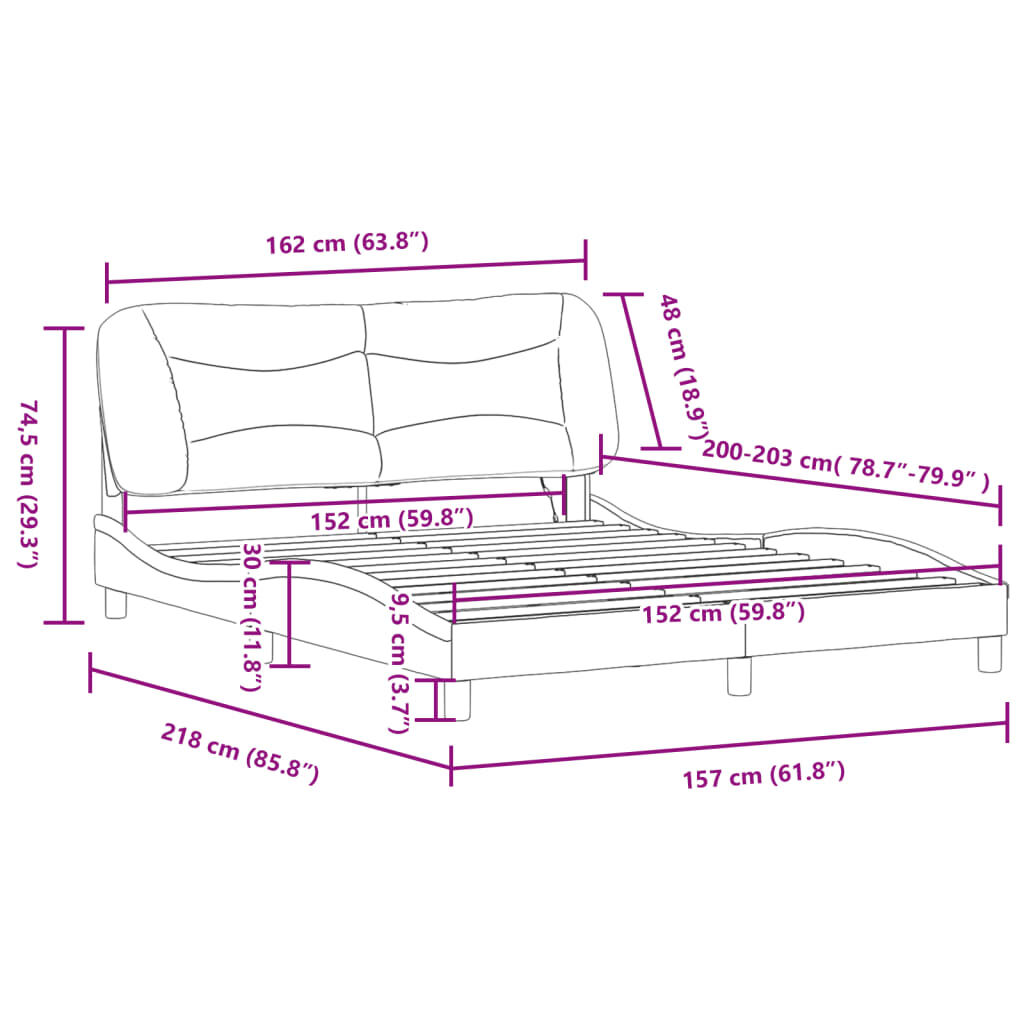 vidaXL Bed Frame with LED without Mattress Dark Grey 152x203 cm Queen Fabric