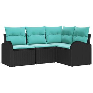 vidaXL Sofa Set with Cushion 4 pcs Black and turquoise Poly Rattan
