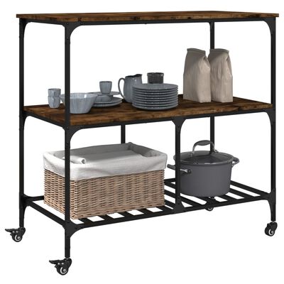 vidaXL Kitchen Trolley Smoked Oak 100x50x95 cm Engineered Wood