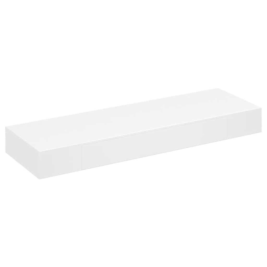 White MDF Floating Wall Display Shelf 1 Drawer Book/DVD Storage