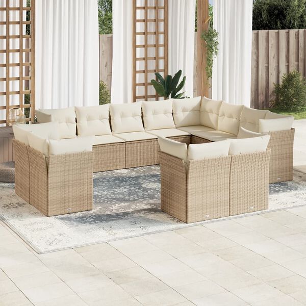 vidaXL 12 Piece Garden Sofa Set with Cushions Beige Poly Rattan