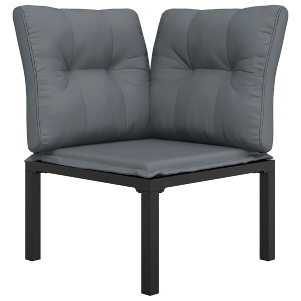 vidaXL Garden Corner Chair with Cushions Black and Grey Poly Rattan