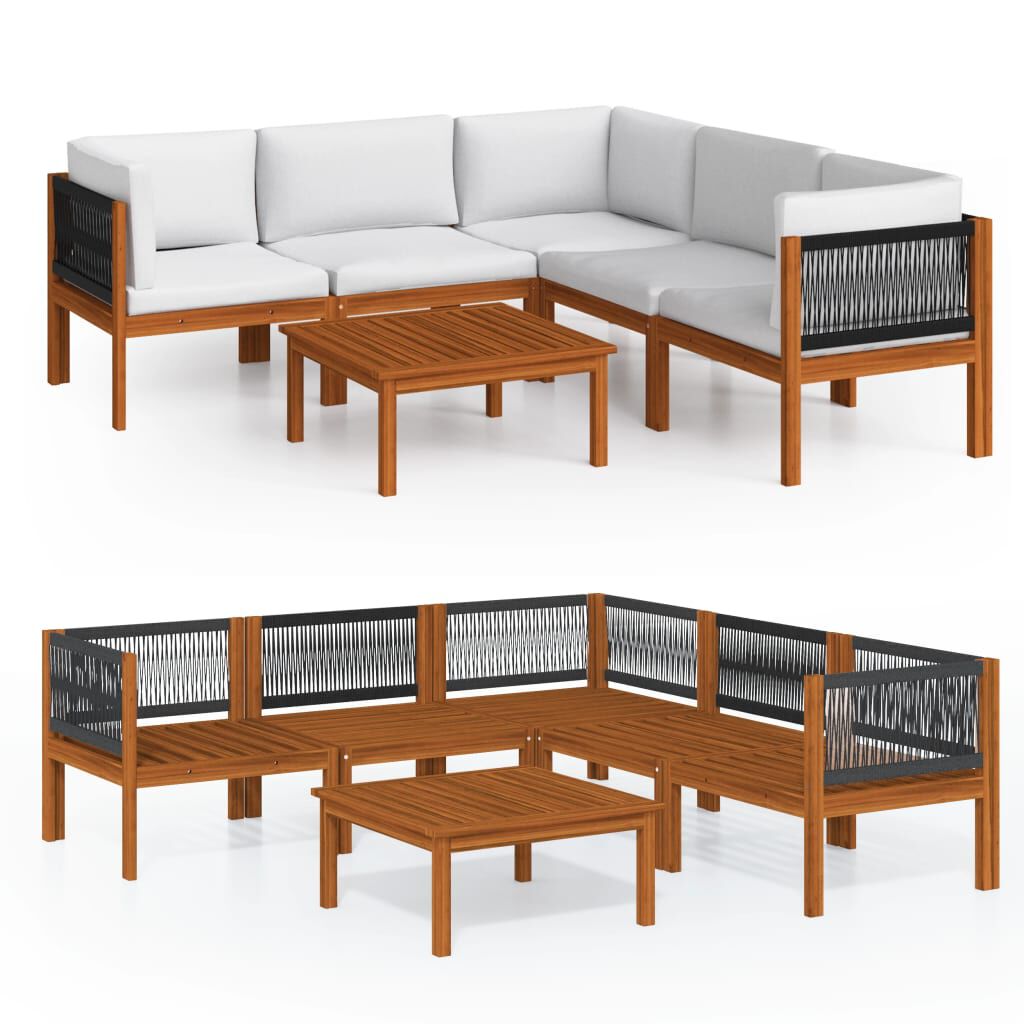 vidaXL 6 Piece Garden Lounge Set with Cushions Cream Solid Acacia Wood