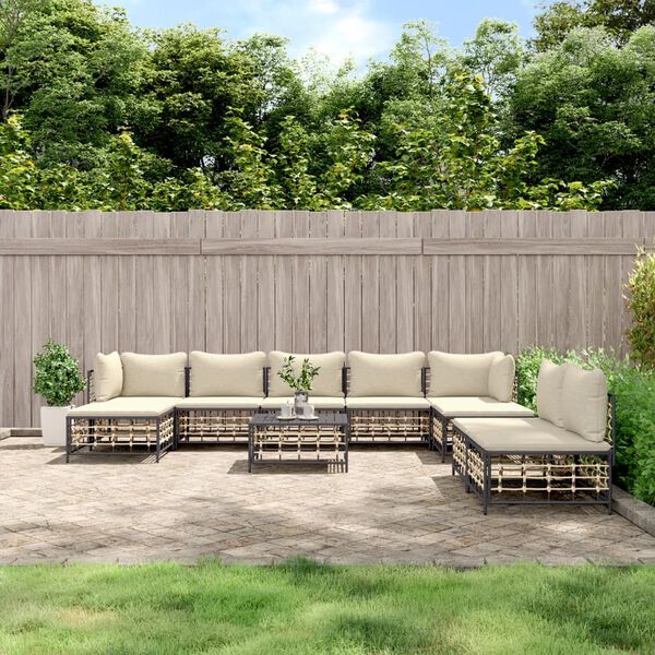 vidaXL 10 Piece Garden Lounge Set with Cushions Anthracite Poly Rattan