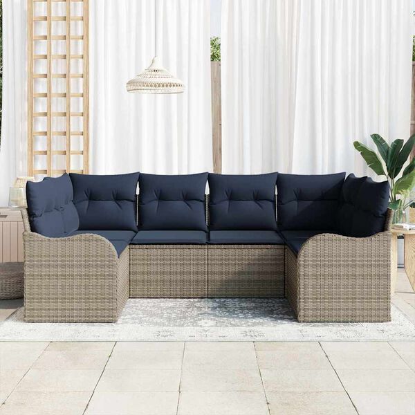 vidaXL Sofa Set with Cushion 6 pcs Grey Poly Rattan