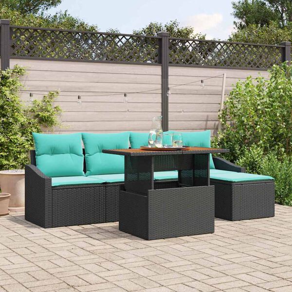 vidaXL Garden Dining Set with Cushion 6 pcs Black and Teal