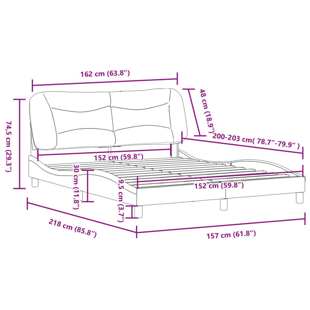 vidaXL Bed Frame without Mattress "Hvar" Black and White 152x203 cm Queen Faux Leather