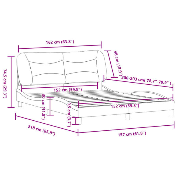 vidaXL Bed Frame without Mattress "Hvar" Black and White 152x203 cm Queen Faux Leather