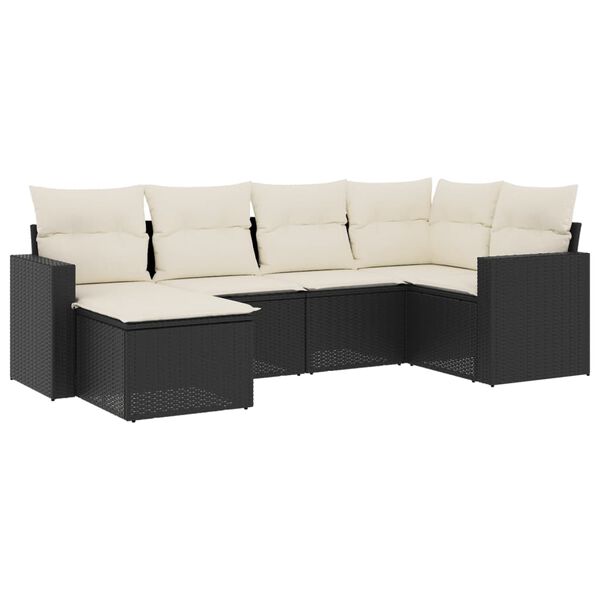 vidaXL 6 Piece Garden Sofa Set with Cushions Black Poly Rattan