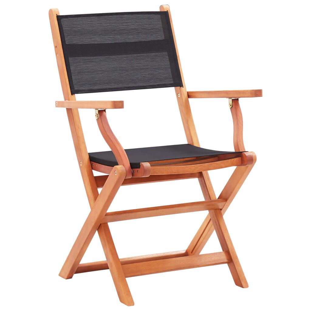 vidaXL Folding Garden Chairs 6 pcs Black Solid Eucalyptus Wood&Textilene