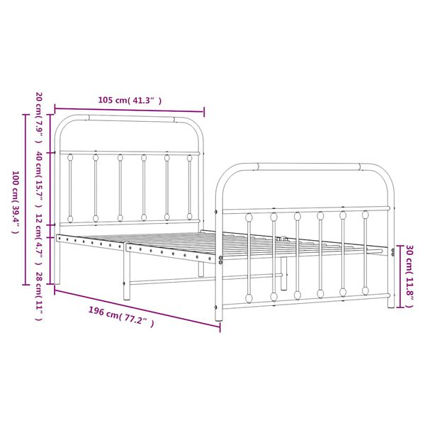 vidaXL Metal Bed Frame without Mattress with Footboard White 100x190cm