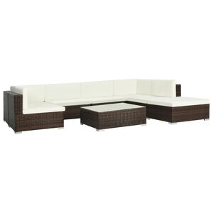 vidaXL 8 Piece Garden Lounge Set with Cushions Poly Rattan Brown