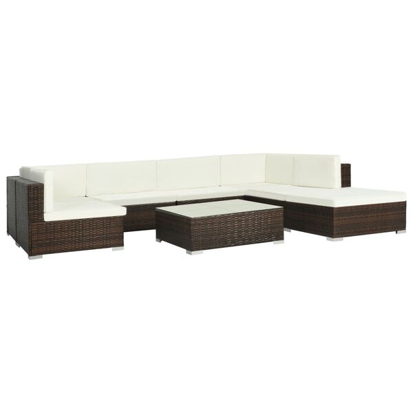 vidaXL 8 Piece Garden Lounge Set with Cushions Poly Rattan Brown