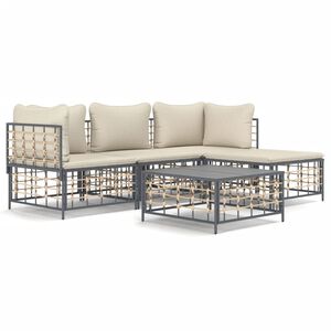 vidaXL 4 Piece Garden Lounge Set with Cushions Anthracite Poly Rattan