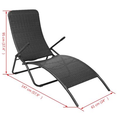 vidaXL Folding Sun Lounger Poly Rattan Black