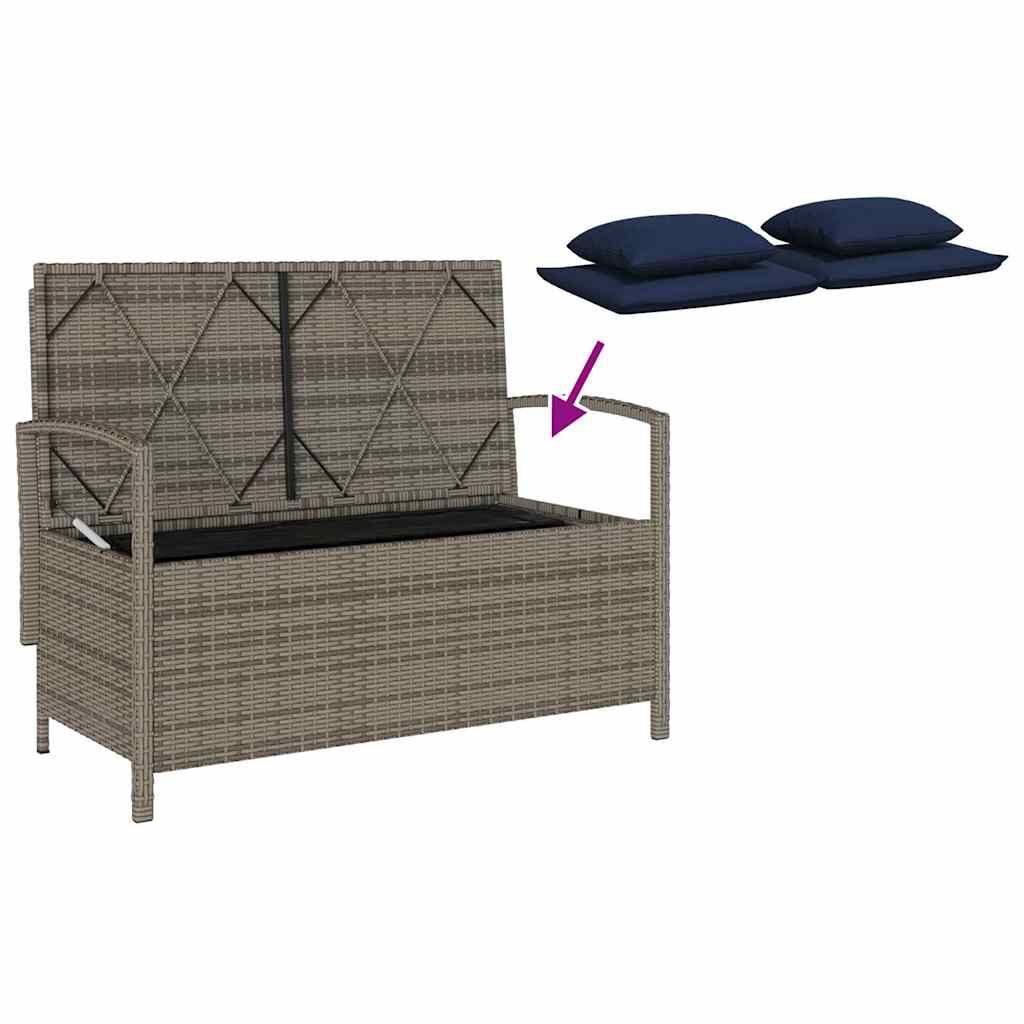vidaXL Garden Storage Bench with Cushion Grey Poly Rattan