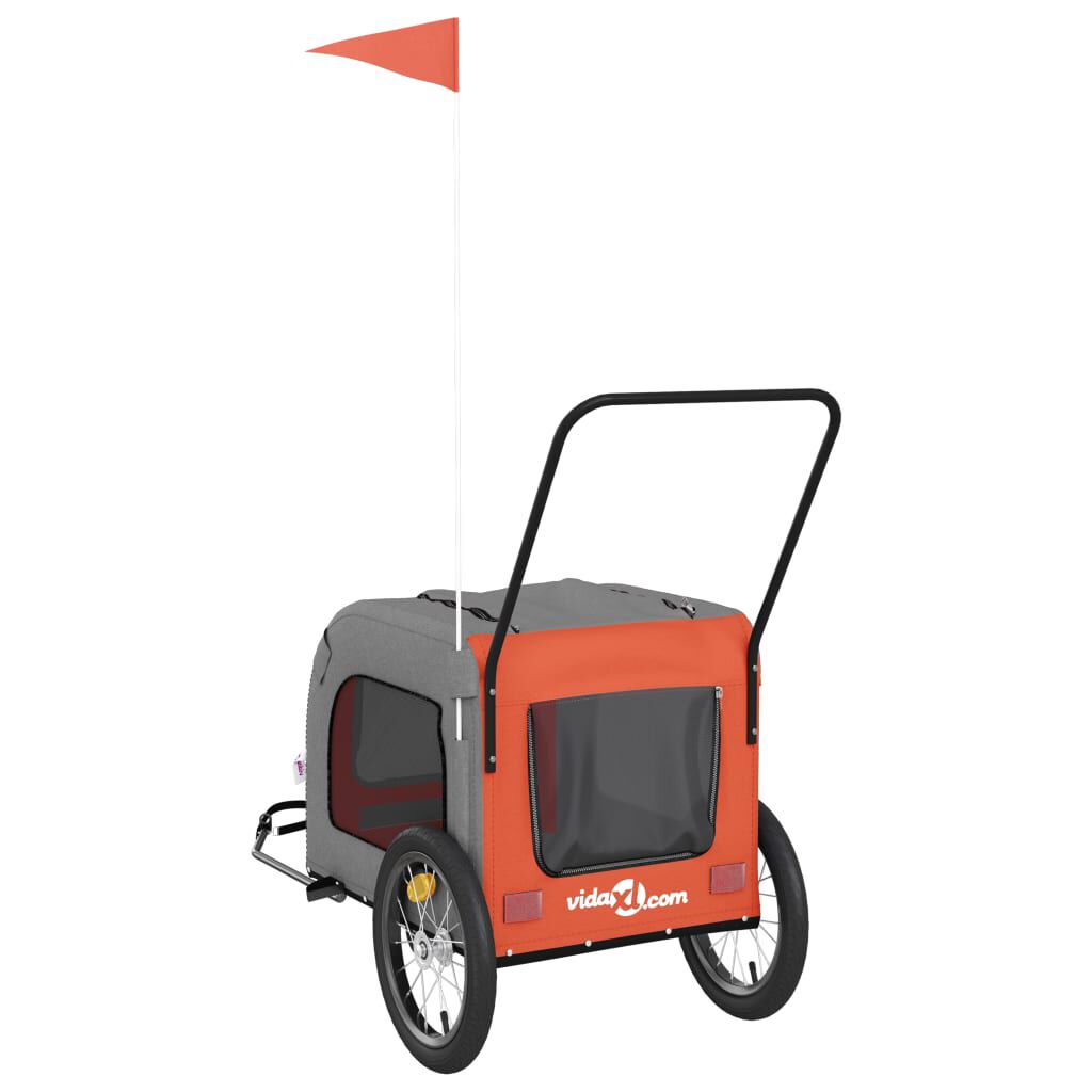 vidaXL Pet Bike Trailer Orange and Grey Oxford Fabric and Iron