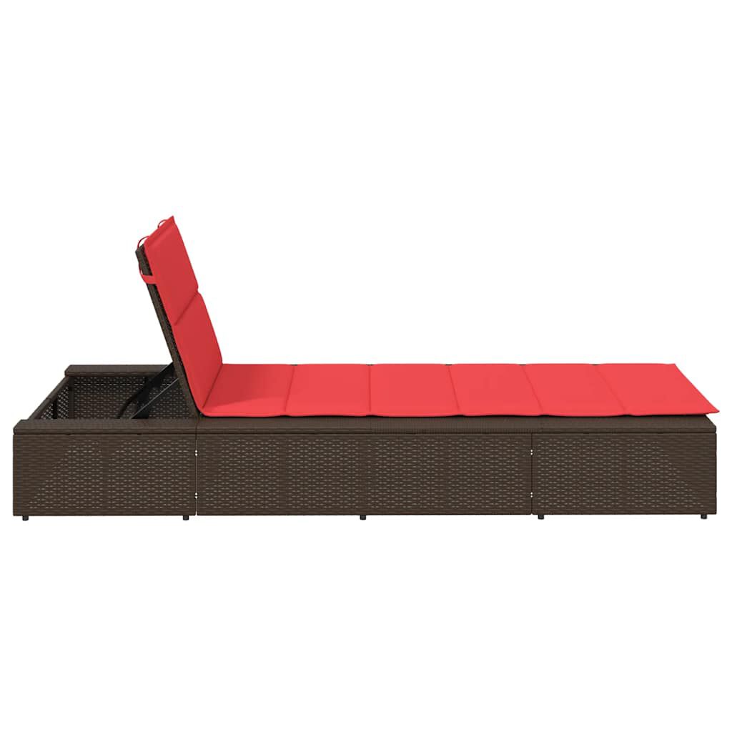 vidaXL Sunbed with Floating Cushion Brown Poly Rattan