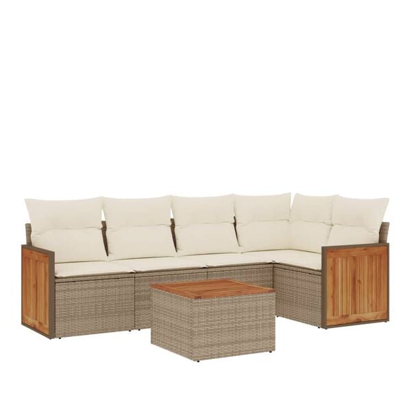 vidaXL 6 Piece Garden Sofa Set with Cushions Beige Poly Rattan
