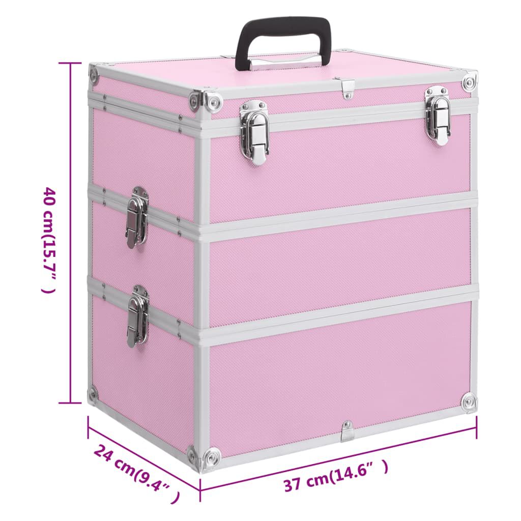 vidaXL Make-up Case 37x24x40 cm Pink Aluminium