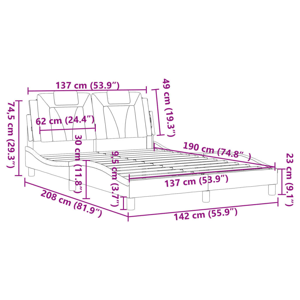 vidaXL Bed Frame without Mattress White 137x190 cm Faux Leather