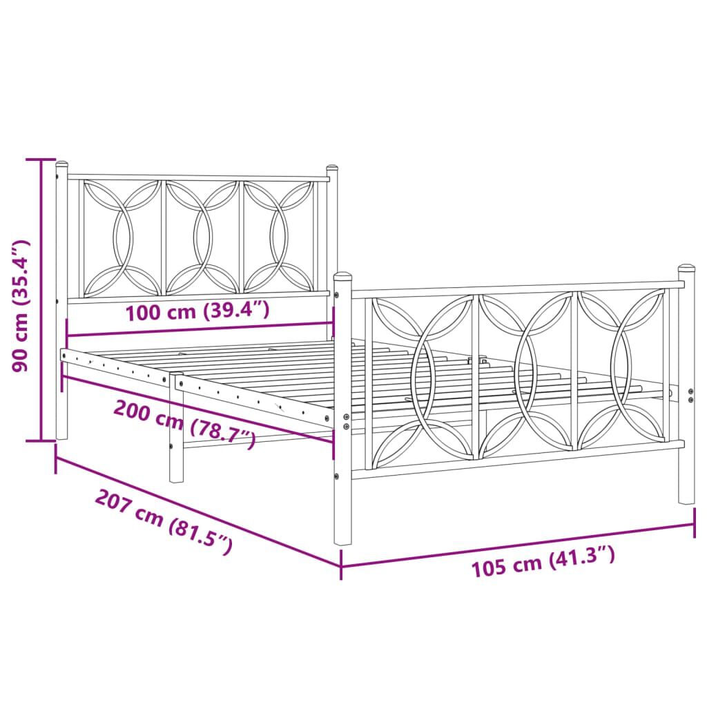vidaXL Metal Bed Frame without Mattress with Footboard White 100x200cm