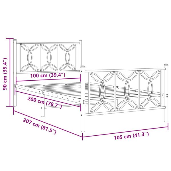 vidaXL Metal Bed Frame without Mattress with Footboard White 100x200cm