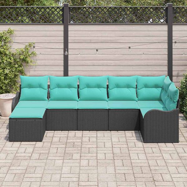 vidaXL Garden Sofa Set 7 pcs Black and Turquoise Poly Rattan
