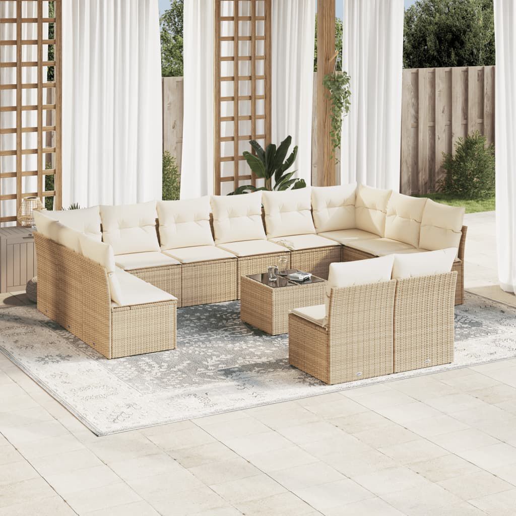 vidaXL 13 Piece Garden Sofa Set with Cushions Beige Poly Rattan