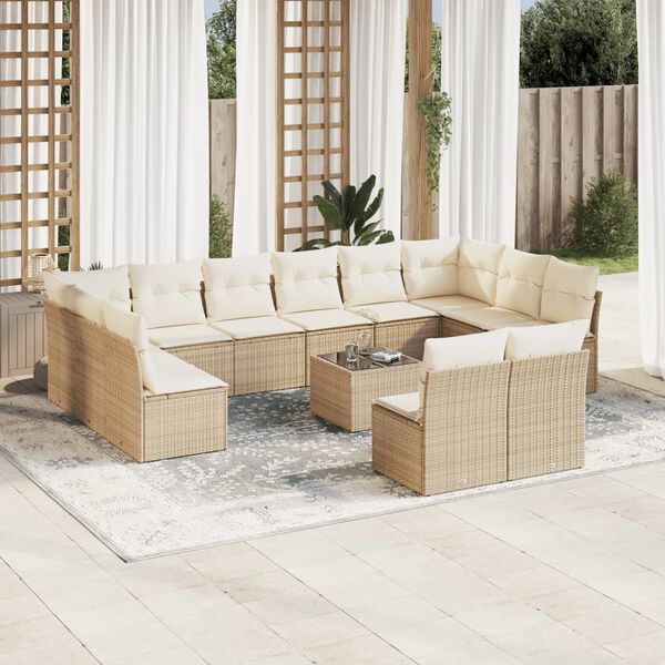 vidaXL 13 Piece Garden Sofa Set with Cushions Beige Poly Rattan