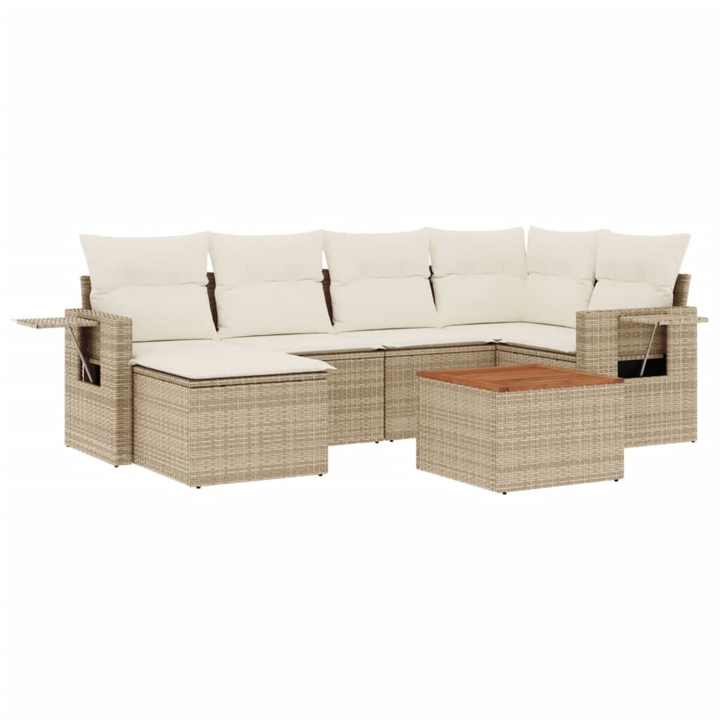 vidaXL 7 Piece Garden Sofa Set with Cushions Beige Poly Rattan