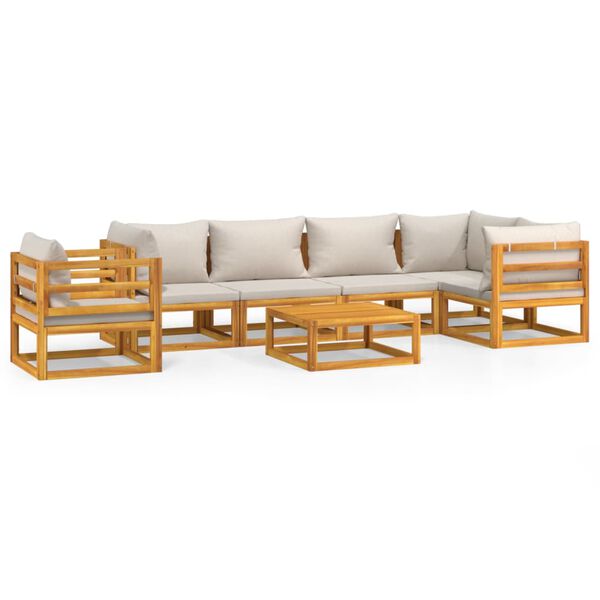 vidaXL 7 Piece Garden Lounge Set with Light Grey Cushions Solid Wood