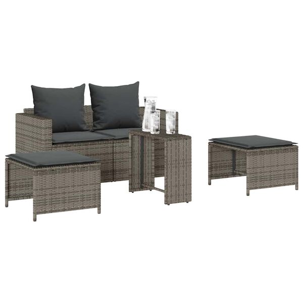 vidaXL 5 Piece Garden Sofa Set with Cushions Stackable Grey Poly Rattan