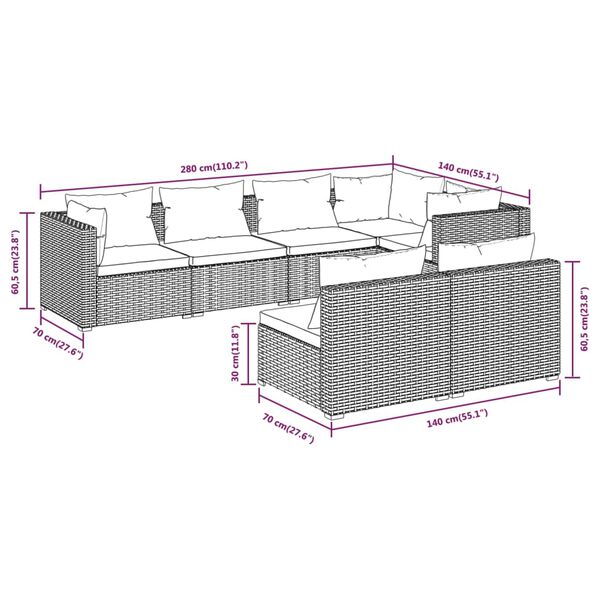 vidaXL 7 Piece Garden Lounge Set with Cushions Black Poly Rattan