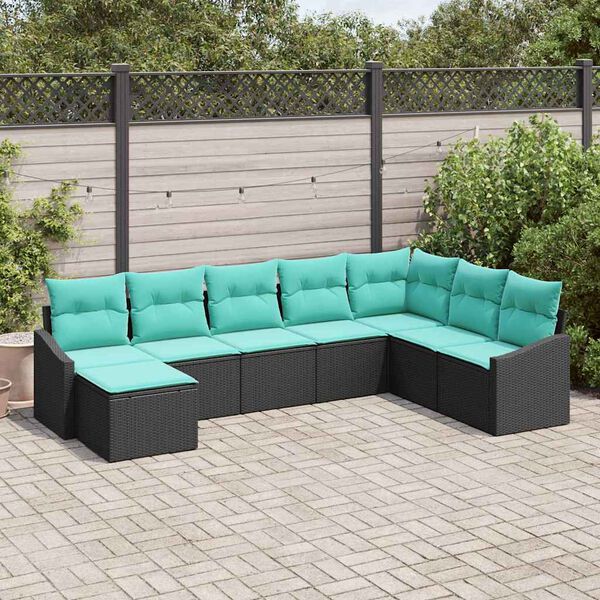 vidaXL Garden Sofa Set 8 pcs Black and Turquoise Poly Rattan
