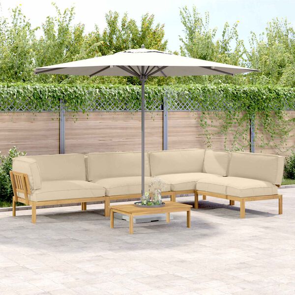 vidaXL Sofa Set with Cushion Plain 5 pcs Beige Solid Acacia Wood