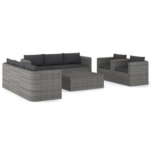 vidaXL 9 Piece Garden Lounge Set with Cushions Poly Rattan Grey