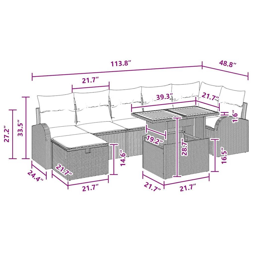 vidaXL Garden Sofa Set Height-Adjustable 8 pcs Black Poly Rattan