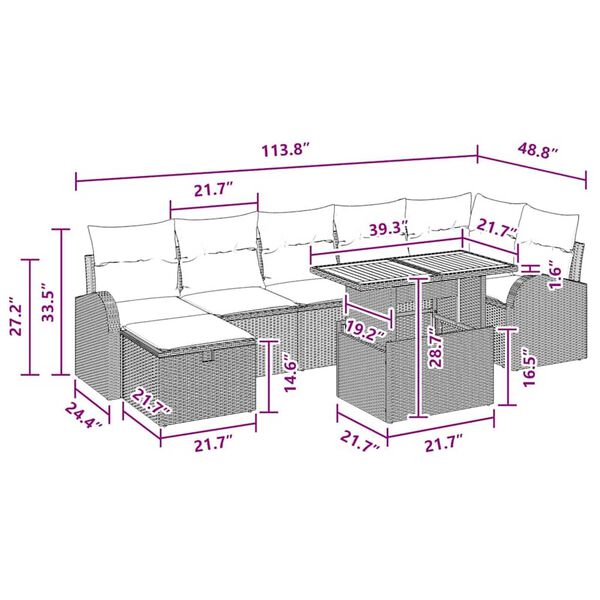 vidaXL Garden Sofa Set Height-Adjustable 8 pcs Black Poly Rattan